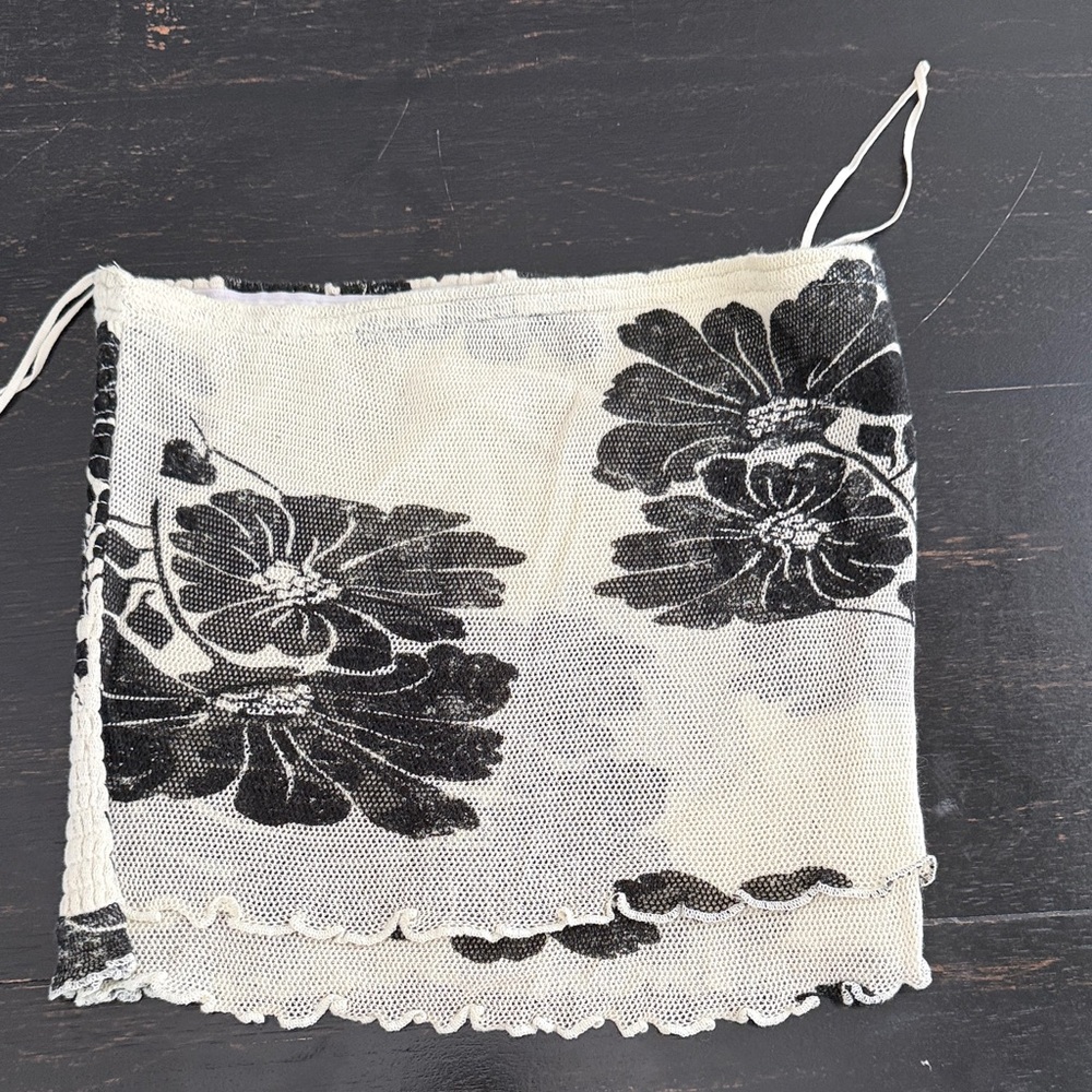 Free People Black and Cream Floral Mesh Camisole